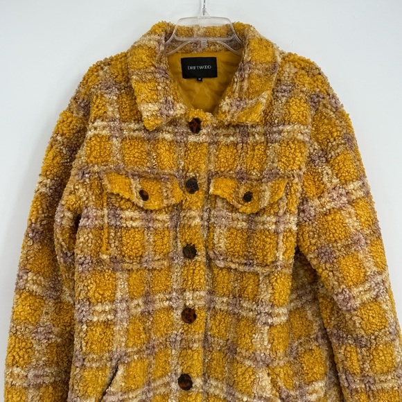 Driftwood Ryan Plaid Sherpa Teddy Jacket Women’s Gold Size Medium Button Front - Picture 5 of 11